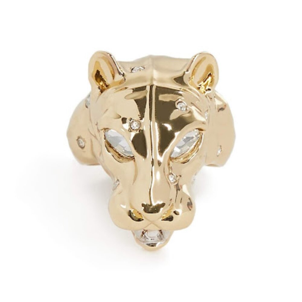 Alexis Bittar Gold Panther Head Ring with Crystal Accents – Size 7